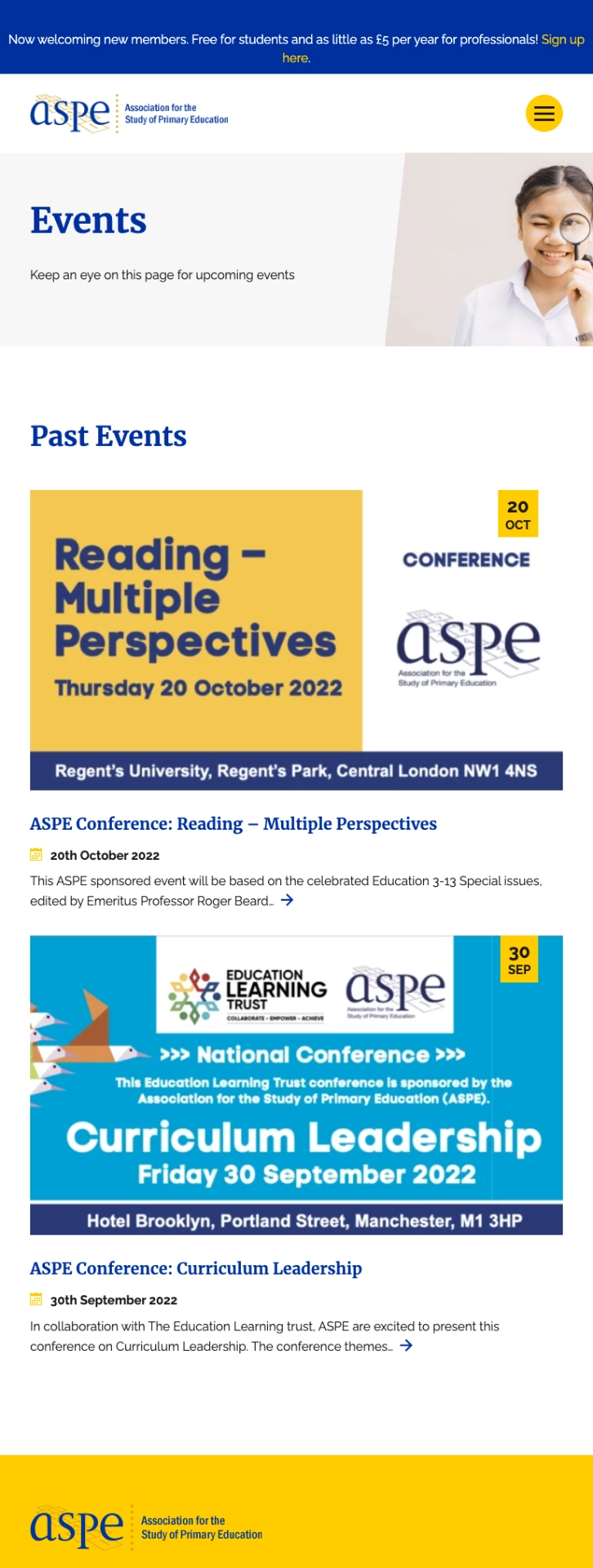 ASPE website events mobile example