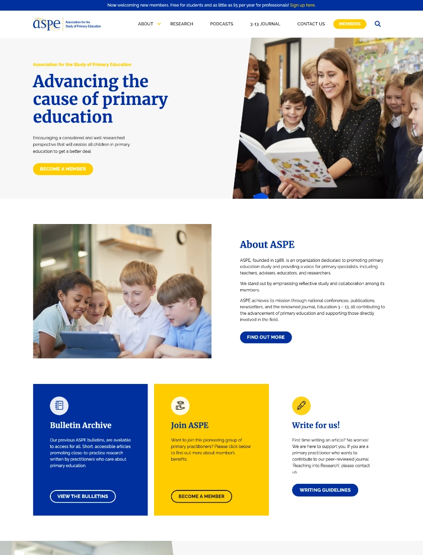 ASPE website desktop home page example