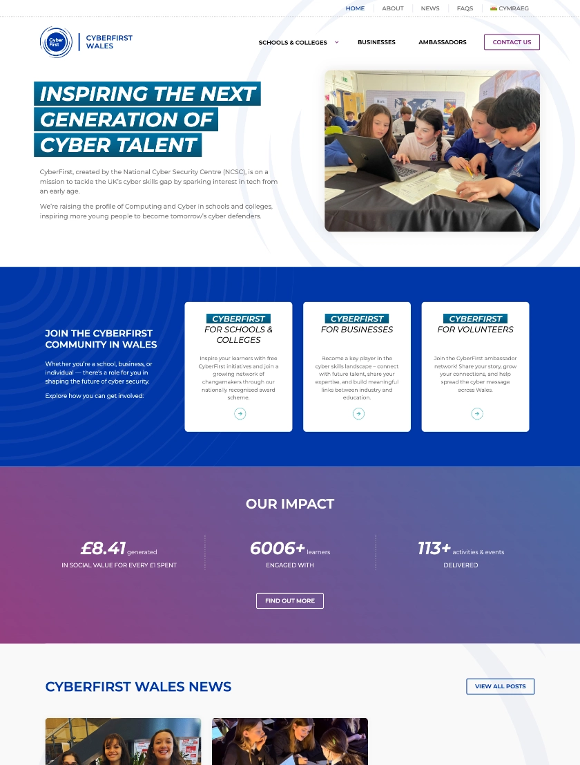 CyberFirst Wales website home page example