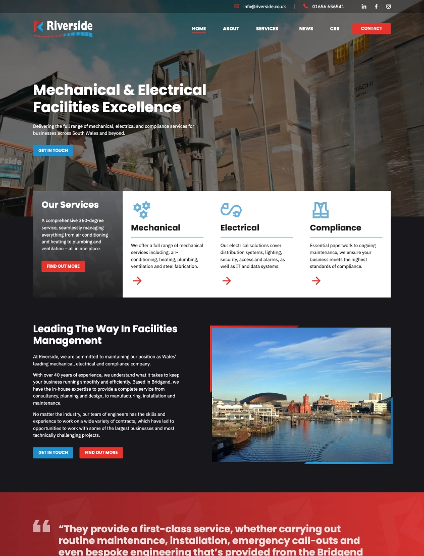 Riverside website home page example