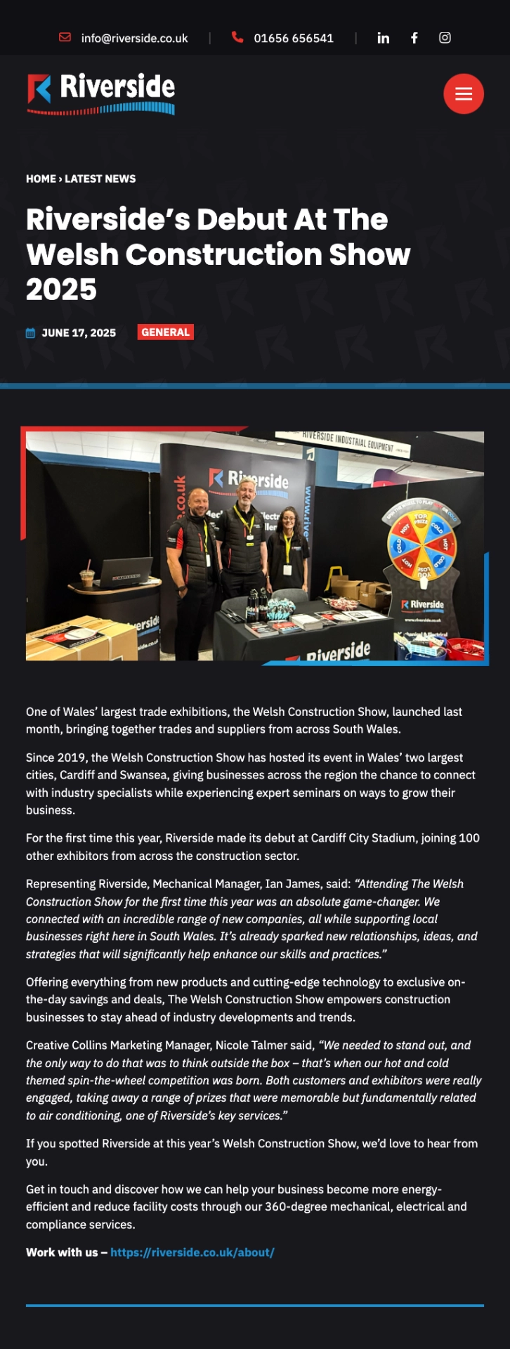 Riverside website news post mobile example