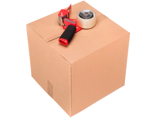Cardboard box with tape dispenser
